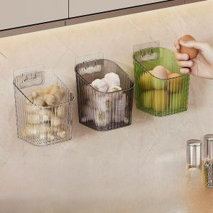 Transparent Wall-Mounted No-Punching Kitchen Storage Box Garlic Onion Organizer Multi-Functional Storage Basket Desktop Organizer
