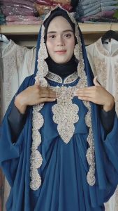 Gamis Kaftan Wanita Ceruty Pesta Mewah Kondangan Jumbo Set Pashmina