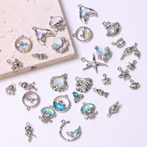 Blue Ocean Series DIY Jewelry Making Kit Alloy Shell Starfish Dolphin Pendant Accessories Bracelet Necklace Materials