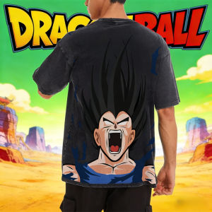 Bandai | Dragon Ball Vegeta Rage Form Vintage Washed T-Shirt High Combustion High Street Style Short Sleeve Summer Mens and Womens Top