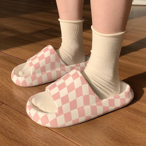 Sweet Girl Heart EVA Thick Bottom Plaid Slippers Womens Summer Casual Home Anti-slip Indoor Shoes Comfortable Home Slippers