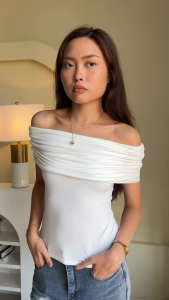 Buy 1 Take 1 KILY Casual Off-Shoulder Ruched Top Slim Fit Soft-Stretch Blouse for Women 6A0408