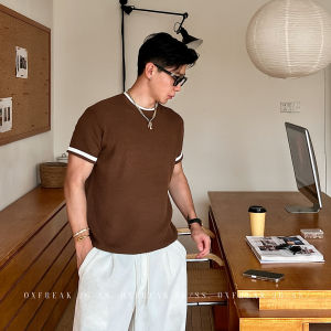 OXFREAK | Old Money Style Color Block Knitted T-Shirt Ribbed Jacquard