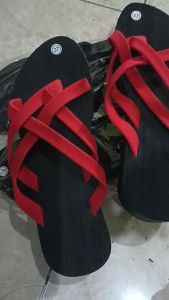 Sandal Wedges silang bludru Sendal wanita