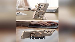 Diamond Textured Leather Magnetic ForMagsafe Case For Samsung Galaxy S23 S24 S26 S25Ultra Plus Rotating Bracket Shockproof Cover