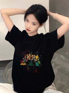 Summer Pure Cotton Shoulder T-Shirt Womens American Hot Girl Design Loose plus Size Slimming Short Sleeve Top Korean Style Commute