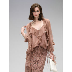 COCO BELLA | Graceful Style Ruffle Bow Sash Voile Shirt