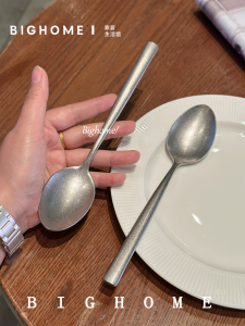 Retro Aged Stainless Steel Long Handle Rice Spoon Western Cutlery Soup Spoon Creative Home Use Main Course Spoon