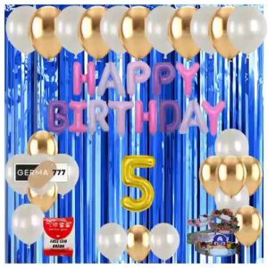 Set Pesta Dekorasi Pesta Ulang Tahun Anak Banner Foil Cetak Happy Birthday Ungu Balon Gold Putih