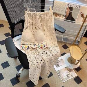 Set bộ ren sợi móc Quảng Châu 2 món bra mix chân váy dài