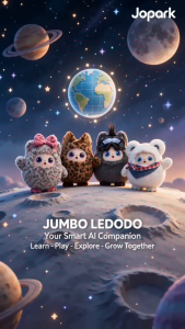 Jumbo Ledodo AI Companion with LED Emotional Eyes and Emotional Response Features. Multilingual Chat and App WiFi Control. Built-in Battery for Rechargeable Use.