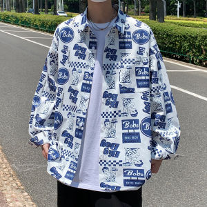 Long Sleeves Shirt Men Spring Full Printed Street Tide Brand Hiphop Lapel Shirt Easiest for Match Harajuku Style Coat Tops