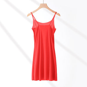 Original Silk Camisole Slip Dress Silk Base Skirt Mid-Length Anti-Light Treatment Commute Style Solid Color Straight Cut