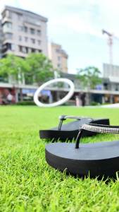 Hotmarzz rhinestone flip flops womens slope heel high-heeled beach slippers Bohemian clip on slippers thick HM7168