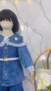 SETELAN JEANS JASMINE KRAH RENDA ANAK PEREMPUAN USIA 3 - 12 TAHUN / SET DENIM CELANA KULOT CARGO FREE IKAT PINGGANG