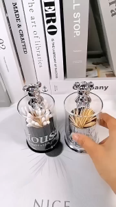 【PLAYFUL】 Bear Toothpick Box Cotton Storage Box Toothpick Holder Container Toothpick Dispenser Storage Gadgets