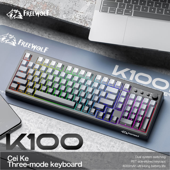 ATTACK SHARK x FREEWOLF K100 RGB three-mode keyboard, Dual system ...