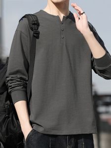 ROMON | Romon Mens Long Sleeve T-shirt Pure Cotton V-neck Casual Top Spring Autumn New Style Chicken Heart Design Base Layer Shirt