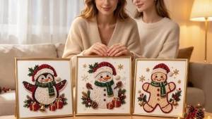 Dowmoo White Background DIY Christmas Pearl Diamond Painting Kit Relaxing Holiday Decor Craft Stress Relief Fun Festive Home Art