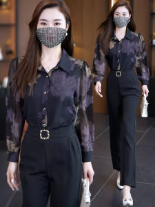 Fashionable Printed Chiffon Shirt Womens Long Sleeve Spring Autumn Top Stylish Korean Style Commute Wind Loose Fit Button Detail