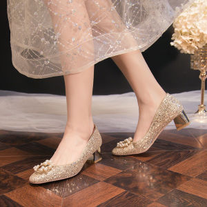 Stunning High Heels Womens Wedding Shoes Two-Way Wear Engagement Single Shoes Daily Fashion Elegant Pearl Bright Strips