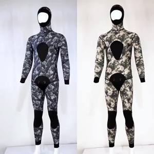 3MM Neoprene Full Body Hooded Spearfishing Wetsuit Camo Two-Piece Scuba Diving Suit for Men Free Diving Snorkeling Surfing