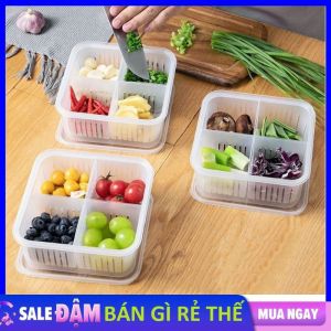 Hộp Đựng Bảo Quản Hành Tỏi 2 Lớp Bằng Nhựa Có Lỗ Thoát Nước Và Nắp Kín Tránh Mùi 4 Ngăn Tiện Lợi - Hộp Đựng Hành Tỏi Trong Tủ Lạnh Lớp Giúp Ráo Nước Giữ Thực Phẩm Luôn Tươi - Hộp Nhựa 2 Lớp 4 Ngăn Để Thực Phẩm Đa Năng - Hộp Bảo Quản Thức Ăn