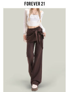 Forever 21 Early Autumn Loose Casual Skirt Pants Womens Coffee Color High Waist Wide Leg Sports Sweatpants Fake Two-Piece