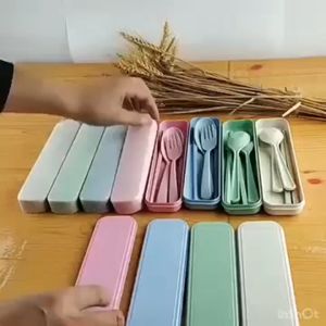 Sendok Set  Alat Makan Souvenir  Garpu Korean Sumpit Travel Bahan Jerami Gandum Unik Kado Lunch Box Kotak Makan