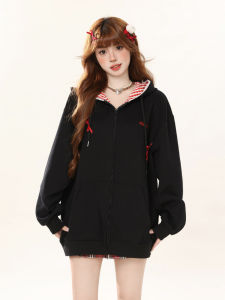 Áo Khoác Cardigan Trùm Đầu Màu Đỏ ENJOG Cho Nữ Mùa Thu Rộng Rãi Thiết Kế Mới Thường Ngày Áo Khoác Ngoài Thời Trang