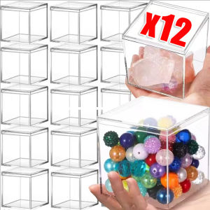 12 ชิ้น กล่องพลาสติกอะคริลิกใส พร้อมฝาปิด / กล่องเก็บอาหาร ขนม ปาร์ตี้คริสต์มาส / กล่องสี่เหลี่ยมกันฝุ่น / สำหรับเก็บต่างหู เครื่องประดับ ลูกปัดขนาดเล็ก