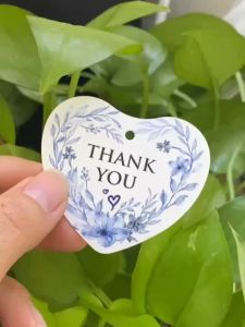 200 tag treo Thank you hoa xanh hình tim