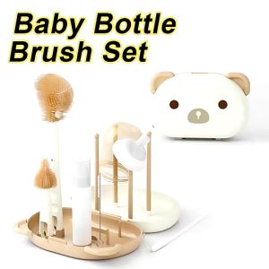Milk Bottle Brush Portable Milk Bottle Brush Set Baby Special Washing Bottle Storage Box Milk Bottle Cleaning Cartoon Milk Bottle Brush Travel Milk Bottle Brush Set Silicone
