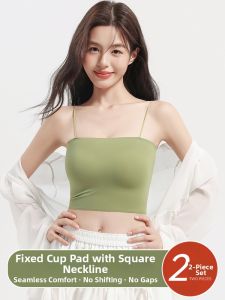 Icy Silky Spaghetti Strap Camisole with Pad No Marking Beautifying