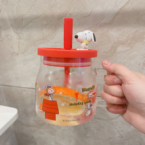 Large Capacity Straw Water Bottle Cute Office Mug High Borosilicate Glass round Shape Heat Resistant Daily Gift for Everyone