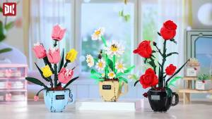 496PCS Or 450PCS Creative Daisy Rose Building Blocks Flower Bouquet Vase Model Bricks Set Home Decoration Kids Girl Toy Gift
