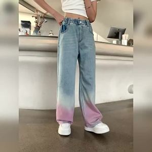 Baggy Jeans for Kids Girls 7-16years old Straight Leg Pants Fashion Gradient Jeans Maong Jeans Loose Denim Pants Wide Leg Trousers New Style Trending Pants Casual Pants