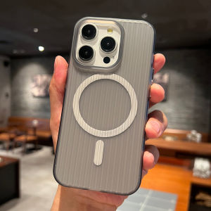 CrashStar MagSafe Fashion Corrugated Vertical Stripes Frosted Transparent Soft Shockproof Phone Case For iPhone 15 14 13 12 Pro Max 11 Wireless Charging Phone Casing Matte Translucent Cover Simple Clear Shell Hot Sale