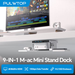 PULWTOP Mac mini M4 Dock with M.2 NVMe 8TB SSD Enclosure HDMI 4K 60Hz USB-A 10Gbps for Mac mini M6 M5 Pro M4/M4 Pro