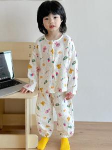 Mosquito-Resistant Pure Cotton Long Sleeve Long Pants Home Wear for Children Spring Summer Loose Fit Breathable Sweat Absorbent