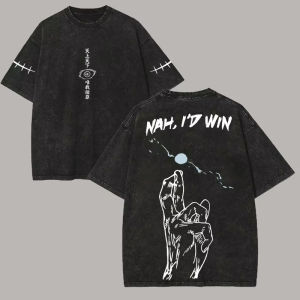 Bandai | Gojo Nah Id Win T Shirt Jujutsu Kaisen Men Vintage Acid Wash Meme Anime Quote Streetwear Cotton Harajuku Tees 2026 new T-Shirt