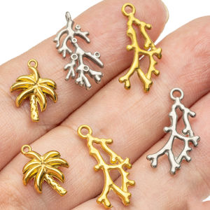 5pcs Stainless Steel Coconut Tree Plant Charms Metal Pendants DIY for Necklace Bracelet Jewelry Making and Crafting Wholesale
