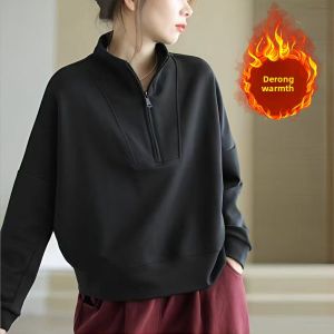 QIAOXIZI | Warm Velveteen Half-Zip Women Hoodie