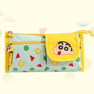 Bandai | Kawaii Crayon Shin-Chanss Stationery Box Large Capacity Multi-Layer Pencil Bag Cartoon Pencil Box Student Stationery Bag Gifts
