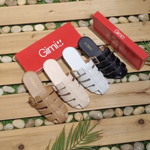 [FA] Roman style leather  Closed Toe Slip On Half Slippers flat sandals for women（add 1size）