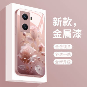 Luxury Silicone Glass Full Cover Anti-Fall Fog Rose Vivo Y77E Phone Case Creative Simple 5G Compatible Eco-Friendly Protective Shell