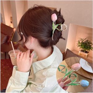Korean Version of The Hairpin Back of The Head Large Hair Clip Female Flower Headwear Clip Shark Clips High-quality Grasping Clip