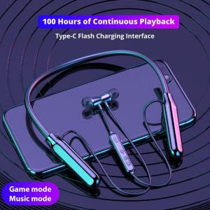 100 Hours Play Music Neck-Mounted Wireless Bluetooth Earphone IPX5 Waterproof Sports Bluetooth Headset Bluetooth earphones 5.0 Sports Headphones Bass Effect Surround Sound 9D Stereo Sound Headset with Mic