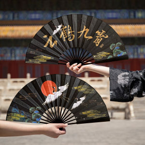 พัดจีน 13 นิ้ว พัด พัดไม้ไผ่ กระเรียน ทำให้สดใส เครื่องดื่ม ผ้าภาพนก สีดำ พัดจีน พัดมือ พัดใหญ่ พัดบันมือ พัดบันพาสตรี พัดยี่ปุ่น พร้อมส่งจากไทย