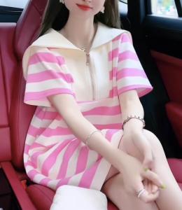 Pink Striped Elegant Summer Dress